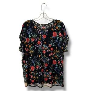 Johnny Was Kashim Relaxed Floral Bamboo Tee Black Short Sleeve Top Size L